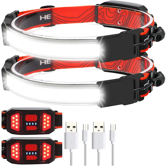 Headlamp LED Rechargeable - Headlight - 2-Pack Rechargeable LED Headlamp - 230° Wide Angle Lighting - High Lumens, 3 Modes - Lightweight Headlamp - Suitable for Running, Cycling, Camping.