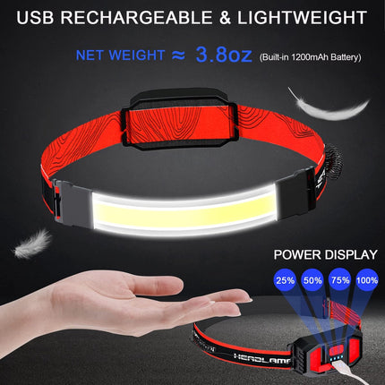 Headlamp LED Rechargeable - Headlight - 2-Pack Rechargeable LED Headlamp - 230° Wide Angle Lighting - High Lumens, 3 Modes - Lightweight Headlamp - Suitable for Running, Cycling, Camping.