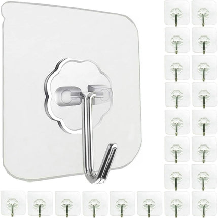 Self-adhesive hooks - transparent - waterproof - self-adhesive wall hooks - suitable for keys - bathroom, shower, outdoor, kitchen, door - practical pack of 24