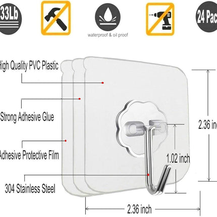 Self-adhesive hooks - transparent - waterproof - self-adhesive wall hooks - suitable for keys - bathroom, shower, outdoor, kitchen, door - practical pack of 24.