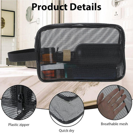 Toiletry Bag - Black Mesh Toiletry Bag - Perfect for travel, toiletry bag organizer, gym, camping.