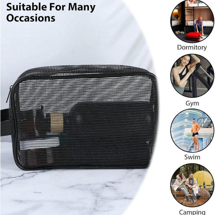 Toiletry Bag - Black Mesh Toiletry Bag - Perfect for travel, toiletry bag organizer, gym, camping.
