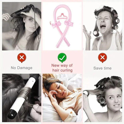 Set of 4 - Heat-Free Curling Iron - Curling Set for Home Use (Pink).