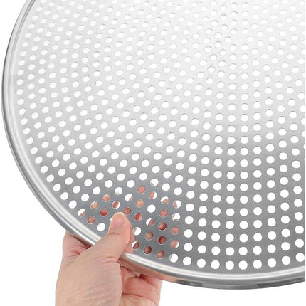 Stainless Steel Pizza Pan - Perforated - 16 Inch - Round Pizza Stand - Pizza Tray - Pizza Storage Tray - Oven Safe - Silver for Home and Restaurants.