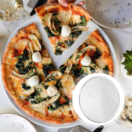 Stainless Steel Pizza Pan - Perforated - 16 Inch - Round Pizza Stand - Pizza Tray - Pizza Storage Tray - Oven Safe - Silver for Home and Restaurants.