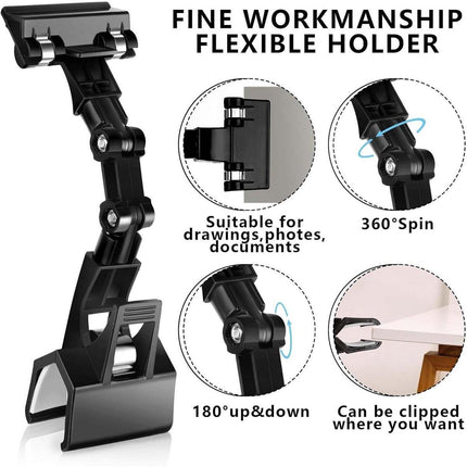Adjustable Ring Binder - Flexible Rotating Paper Holder - for Typing Table - File Folder - Document Holder - Copy Holder - for Computer Monitor - Canvas Holder (5-pack, black).