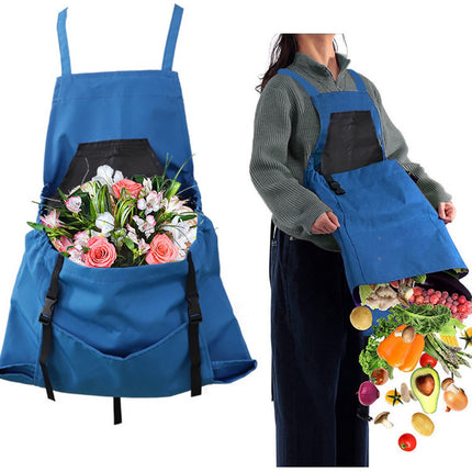 Apron Picking Bag - Large Outdoor Picking Bag - Gardening - Harvest Apron with Quick Release - Backpack Tools - Blue.