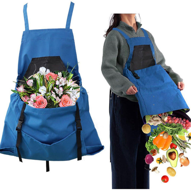 Apron Picking Bag - Large Outdoor Picking Bag - Gardening - Harvest Apron with Quick Release - Backpack Tools - Blue.