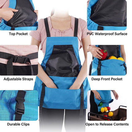 Apron Picking Bag - Large Outdoor Picking Bag - Gardening - Harvest Apron with Quick Release - Backpack Tools - Blue.