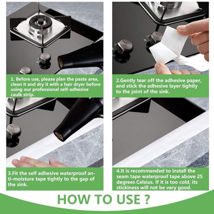 Waterproof Sealing Tape - for floors, walls, countertops, sinks, bathrooms, toilets and baths - 2-pack.