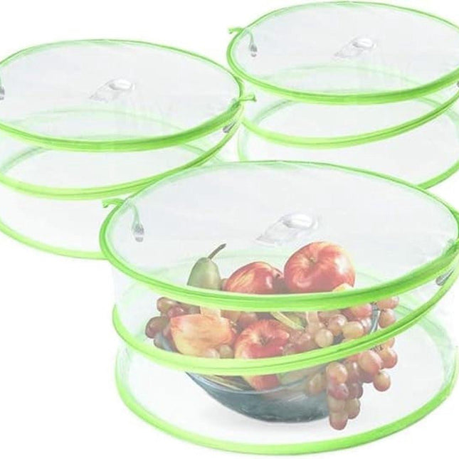Pop-Up Food Umbrellas with Fine Mesh - Foldable Bottomless Insect Screen - Ideal for Home and Camping - Green 3-Pack.