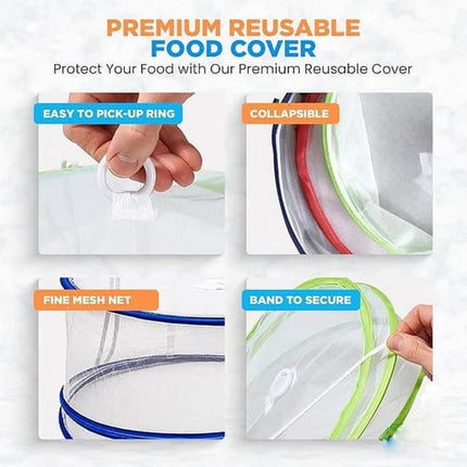 Pop-Up Food Umbrellas with Fine Mesh - Foldable Bottomless Insect Screen - Ideal for Home and Camping - Green 3-Pack.