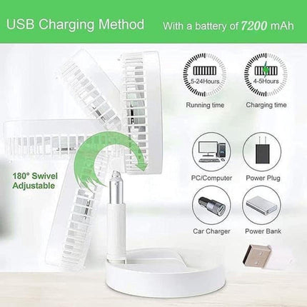 Folding Desk Fan - Adjustable Design - Cordless & Versatile - Foldable Standing Desk Fan.