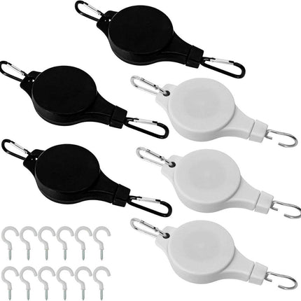 Plant Hooks - Retractable Plant Hanger - Easy-Access Hanging Flower Baskets - For Garden Baskets, Pots, and Feeders - Pack of 6.