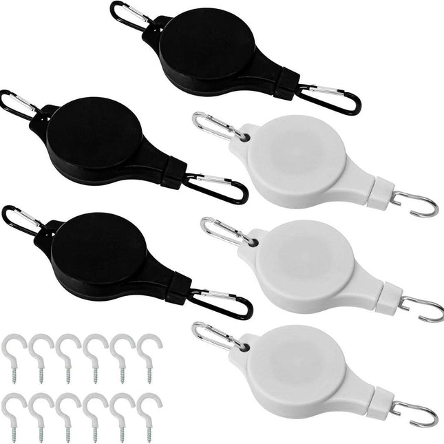 Plant Hooks - Retractable Plant Hanger - Easy-Access Hanging Flower Baskets - For Garden Baskets, Pots, and Feeders - Pack of 6.
