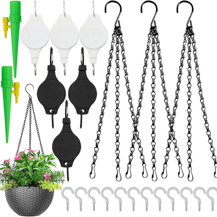 Plant Hooks - Retractable Plant Hanger - Easy-Access Hanging Flower Baskets - For Garden Baskets, Pots, and Feeders - Pack of 6.