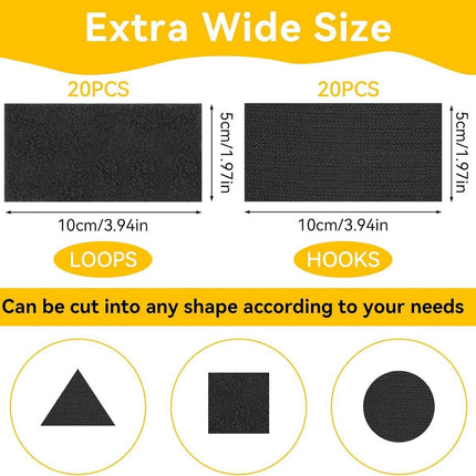 Self-adhesive hook and loop tape - 20 sheets - 50 x 100 mm Self-adhesive hook and loop tape - Wide hook and loop adhesive pads - Ideal for sewing, DIY projects, office supplies and crafts.