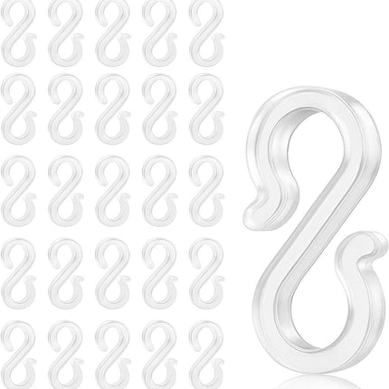 Hooks - Groove Hooks - 50 pieces - 3.5 cm - Transparent - Reusable plastic - Mini S-shaped design - Groove clips for outdoor lighting - Holds Christmas decorations securely.