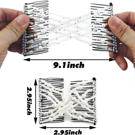 6-Pack Pearl Hair Combs - Elastic Magic Hairpins - Hair Clamps - Hair Clip - Black & White - For All Hair Types.