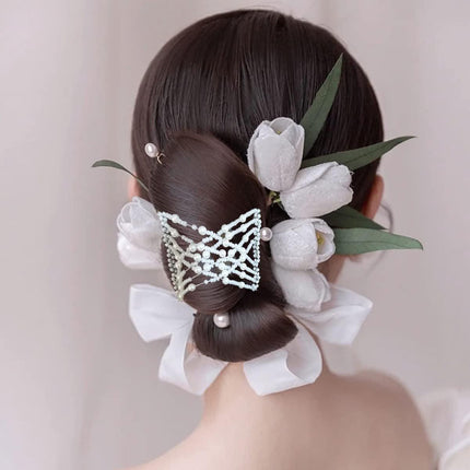 6-Pack Pearl Hair Combs - Elastic Magic Hairpins - Hair Clamps - Hair Clip - Black & White - For All Hair Types.