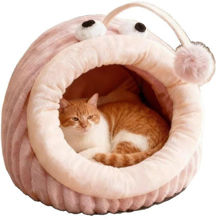 Cat Bed - Cave Cat Basket - Calming and Anxiety Relieving - Lantern Fish Shape - Pink（M：55*40*31cm）.