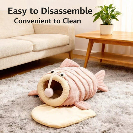 Cat Bed - Cave Cat Basket - Calming and Anxiety Relieving - Lantern Fish Shape - Pink（M：55*40*31cm）.