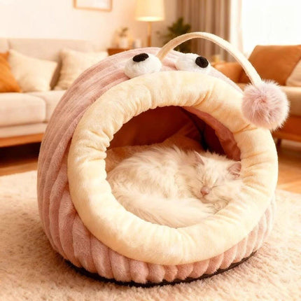 Cat Bed - Cave Cat Basket - Calming and Anxiety Relieving - Lantern Fish Shape - Pink（M：55*40*31cm）.
