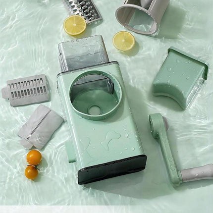 Rotating Cheese Grater with 3 Blades & Collection Tray - Multifunctional Cheese Grater - Includes Suction Cup for Stable Use - For Cheese, Vegetables & Nuts.
