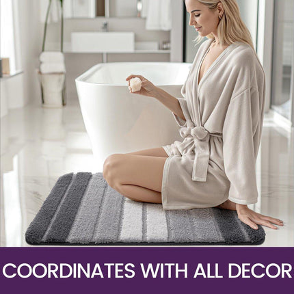 Living room carpet - Bathroom carpet - Non-slip bath mat - 40 x 60 cm - Absorbent underlay - Machine-washable carpet with soft water microfiber - Suitable for bathtubs, showers, Gray.