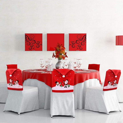 Chair Covers (4 Pieces) - Dining Chair Cover - Sofa Cover - Chair Covers - Christmas Chair Covers - Santa Claus and Snowman Red Hat Christmas Chair Back Cover Set - Perfect for Christmas Holiday Dining Table and Chair Decorations - Home Kitchen Party Deco.