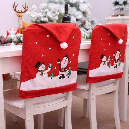 Chair Covers (4 Pieces) - Dining Chair Cover - Sofa Cover - Chair Covers - Christmas Chair Covers - Santa Claus and Snowman Red Hat Christmas Chair Back Cover Set - Perfect for Christmas Holiday Dining Table and Chair Decorations - Home Kitchen Party Deco.