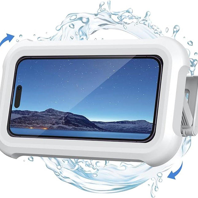 1-Piece Shower Phone Holder - Waterproof - 360° Rotatable, Retractable & Adjustable Phone Case - Bathroom Wall Mount - Waterproof & Anti-Fog Phone Case - Suitable for 4-7 Inch Phones (White).