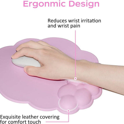 Mouse Pad - Mouse Pad with Wrist Rest - Ergonomic Mouse Pad - Mouse Pad with Leather Surface, Suitable for Computers, Laptops, Office, Home and Travel, with Non-Slip Bottom - Pink.