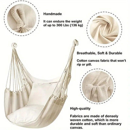 Hanging Chair - Portable Hammock - Comfortable Patio Chair - Suitable for Indoor and Outdoor Use - Maximum Load Capacity 100kg（White, without cushion）.