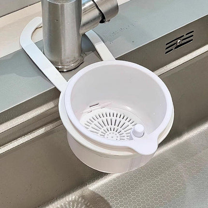 Kitchen drain strainer for the faucet - Multifunctional drain strainer for food waste - Tiltable with push mechanism - White.