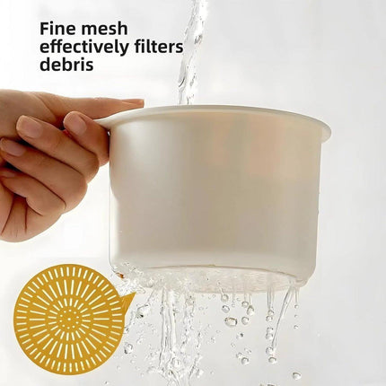 Kitchen drain strainer for the faucet - Multifunctional drain strainer for food waste - Tiltable with push mechanism - White.