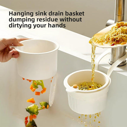 Kitchen drain strainer for the faucet - Multifunctional drain strainer for food waste - Tiltable with push mechanism - White.