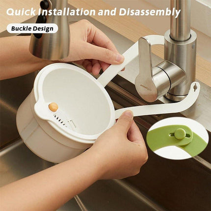 Kitchen drain strainer for the faucet - Multifunctional drain strainer for food waste - Tiltable with push mechanism - White.