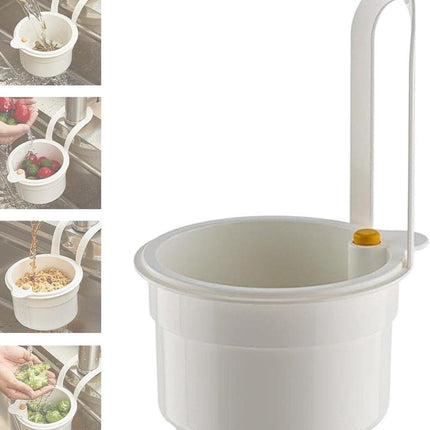 Kitchen drain strainer for the faucet - Multifunctional drain strainer for food waste - Tiltable with push mechanism - White.
