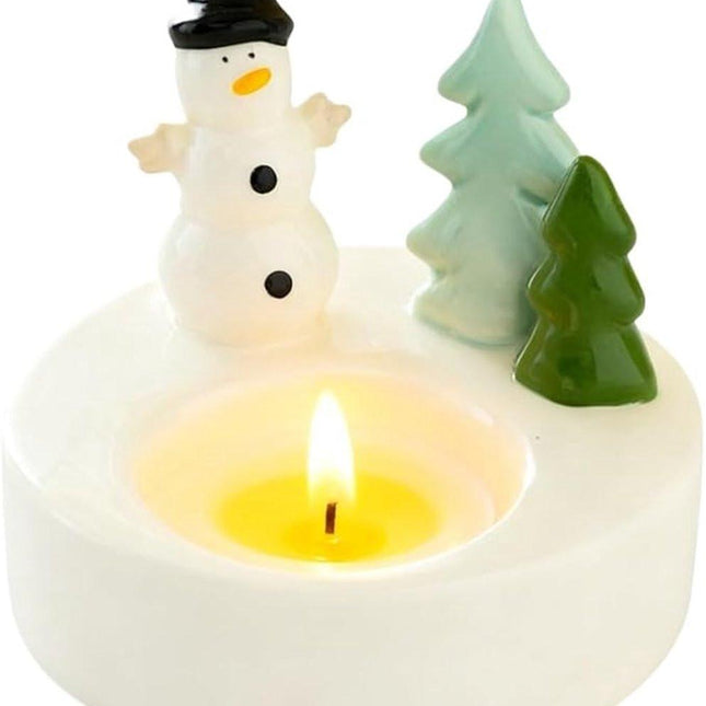 1 Piece - Ceramic Tea Light Holder - Desk Decoration - Snowman Candle Holder - Dining Table Ornament - Farmhouse Winter Decoration (Style 1).