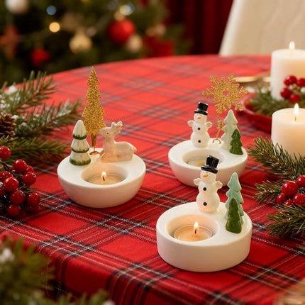1 Piece - Ceramic Tea Light Holder - Desk Decoration - Snowman Candle Holder - Dining Table Ornament - Farmhouse Winter Decoration (Style 1).