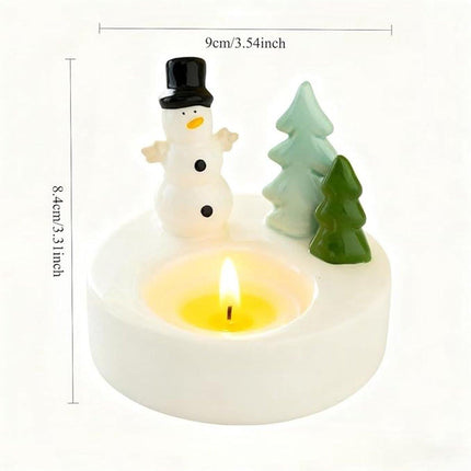 1 Piece - Ceramic Tea Light Holder - Desk Decoration - Snowman Candle Holder - Dining Table Ornament - Farmhouse Winter Decoration (Style 1).