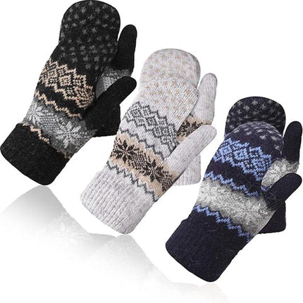 Gloves - Pack of 3 pairs - winter gloves - men's gloves - women's gloves - Knitted imitations - Suitable for cold winter weather (style C).