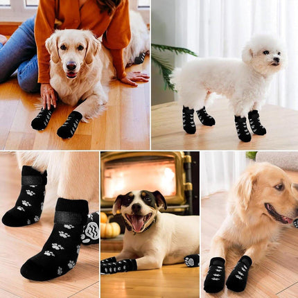 Dog Shoes - Dog Shoe Paw Pads - Non-slip Dog Socks 4-Piece Set - Dog Socks with Adjustable Shoulder Straps - Cotton Dog Socks Suitable for Small and Large Dogs - Waterproof - Non-slip - Dog Shoes (L).