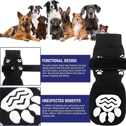Dog Shoes - Dog Shoe Paw Pads - Non-slip Dog Socks 4-Piece Set - Dog Socks with Adjustable Shoulder Straps - Cotton Dog Socks Suitable for Small and Large Dogs - Waterproof - Non-slip - Dog Shoes (L).