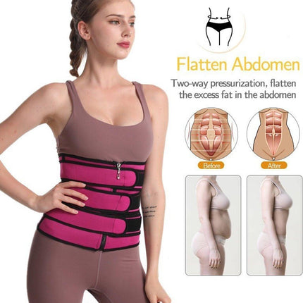 Women Sweat Reducer Training Belt - Sweatband - Waist Trainer - Slimming Belly Band - 3-Row Closure & Breathable Material - Extended Sizes (S to 6XL) - Black, 6XL.