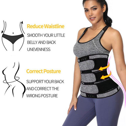 Women Sweat Reducer Training Belt - Sweatband - Waist Trainer - Slimming Belly Band - 3-Row Closure & Breathable Material - Extended Sizes (S to 6XL) - Black, 6XL.