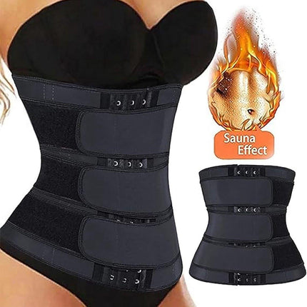 Women Sweat Reducer Training Belt - Sweatband - Waist Trainer - Slimming Belly Band - 3-Row Closure & Breathable Material - Extended Sizes (S to 6XL) - Black, 6XL.