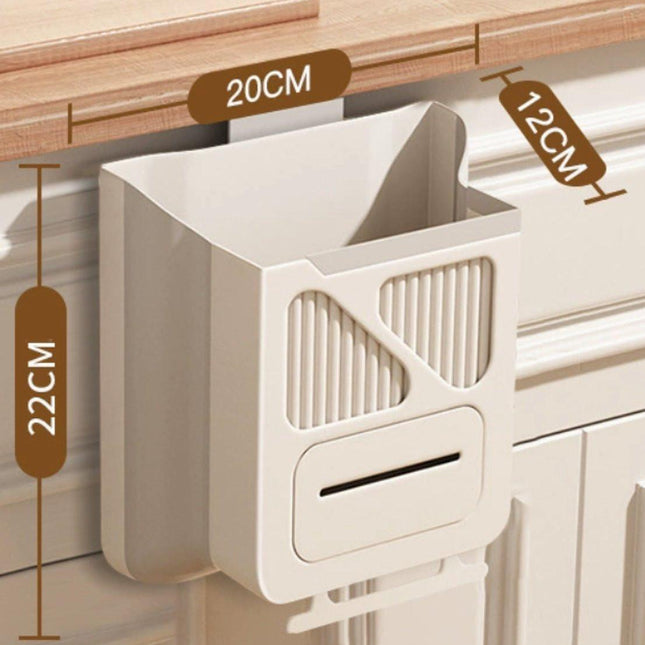 Waste Bin - Hanging Waste Bin - Foldable Waste Bin - Capacity: 7 Liters - Space-Saving Design - Suitable for Kitchens, Cabinet Doors, Bathrooms, Campers, Cars and Camping (Gray).
