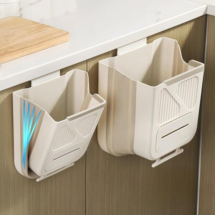 Waste Bin - Hanging Waste Bin - Foldable Waste Bin - Capacity: 7 Liters - Space-Saving Design - Suitable for Kitchens, Cabinet Doors, Bathrooms, Campers, Cars and Camping (Gray).